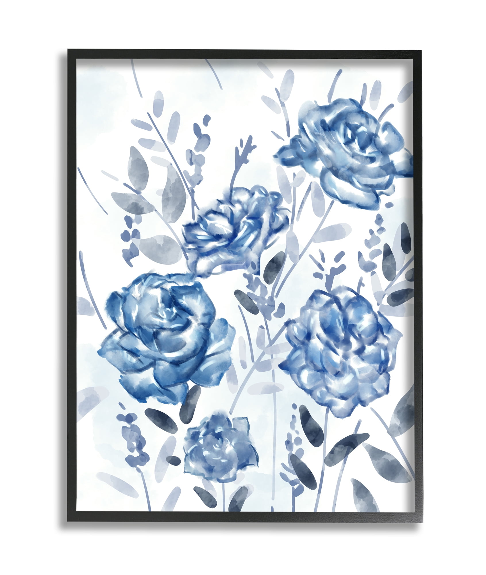 Stupell Industries Blue Rose Garden Abstract Toile Florals Black Framed, 24 x 30, Design by Ziwei Li