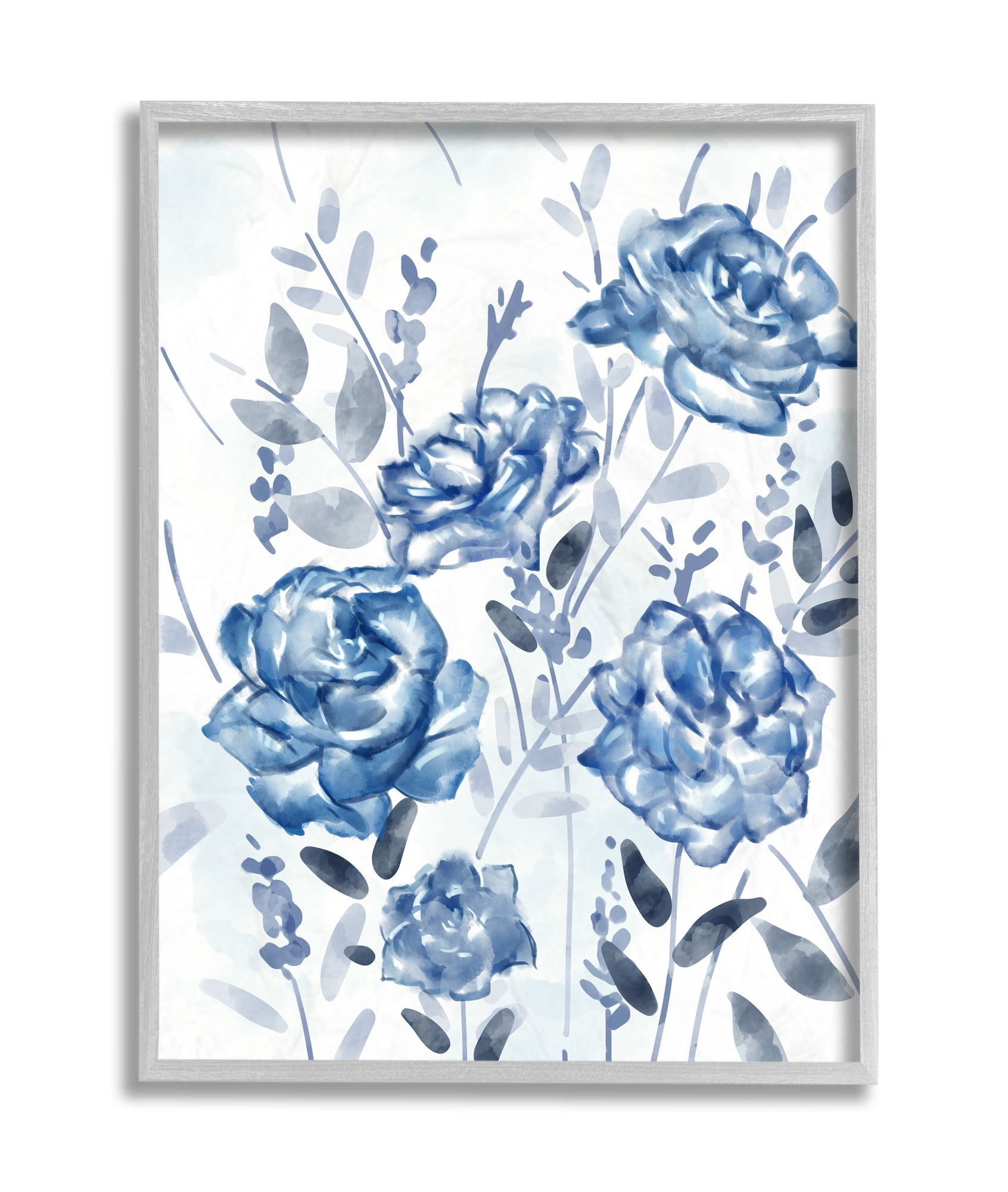 Stupell Industries Blue Rose Garden Abstract Toile Florals Grey Framed, 11 x 14, Design by Ziwei Li