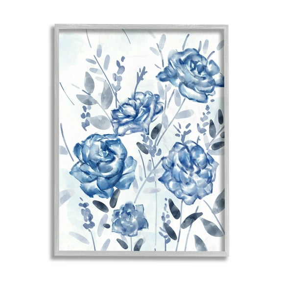 Stupell Industries Blue Rose Garden Abstract Toile Florals Grey Framed, 11 x 14, Design by Ziwei Li