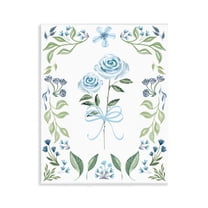 Stupell Industries Blue Roses & Floral Border Floral Painting Unframed Art Print Wall Art, 11 x 14