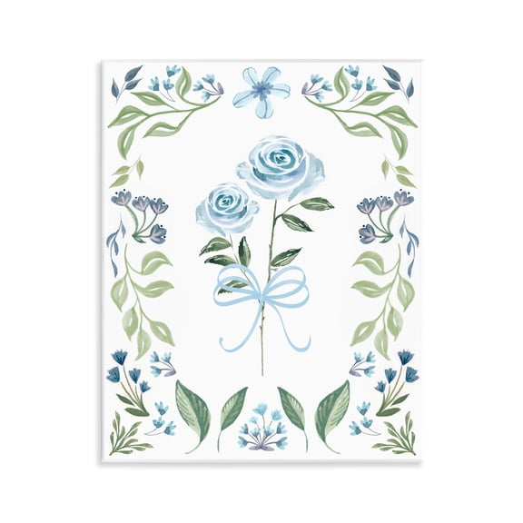 Stupell Industries Blue Roses & Floral Border Floral Painting Unframed Art Print Wall Art, 11 x 14