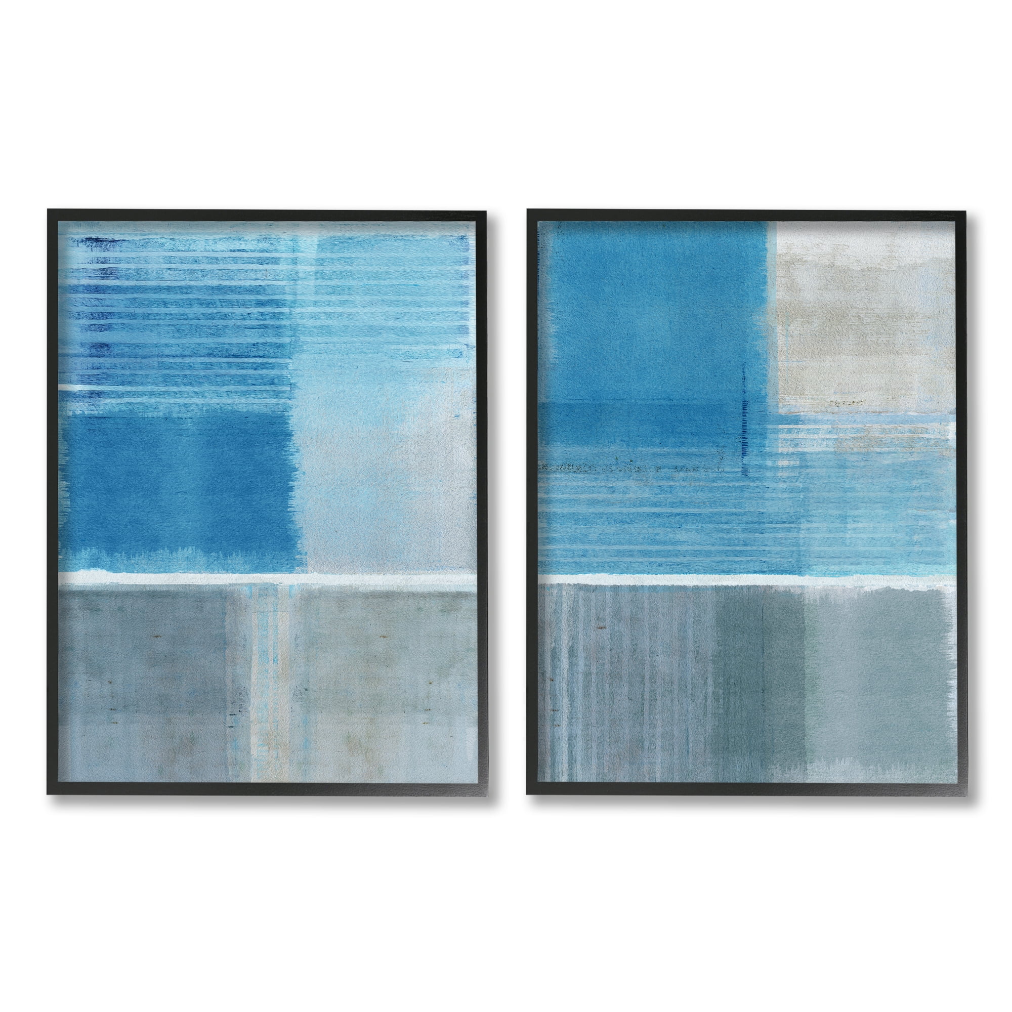 Stupell Industries Blue Rustic Abstraction Abstract Painting Black Framed Art Print Wall Art, 16 x 20