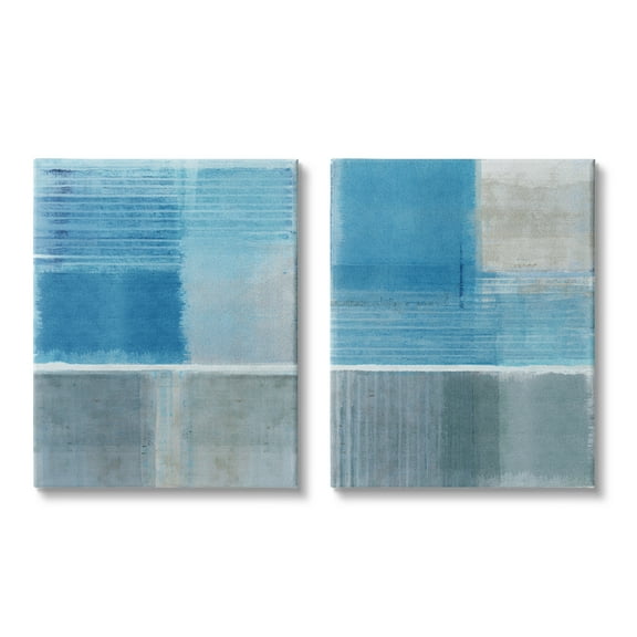 Stupell Industries Blue Rustic Abstraction Abstract Painting Gallery Wrapped Canvas Art Print Wall Art, 16 x 20, Set of 2
