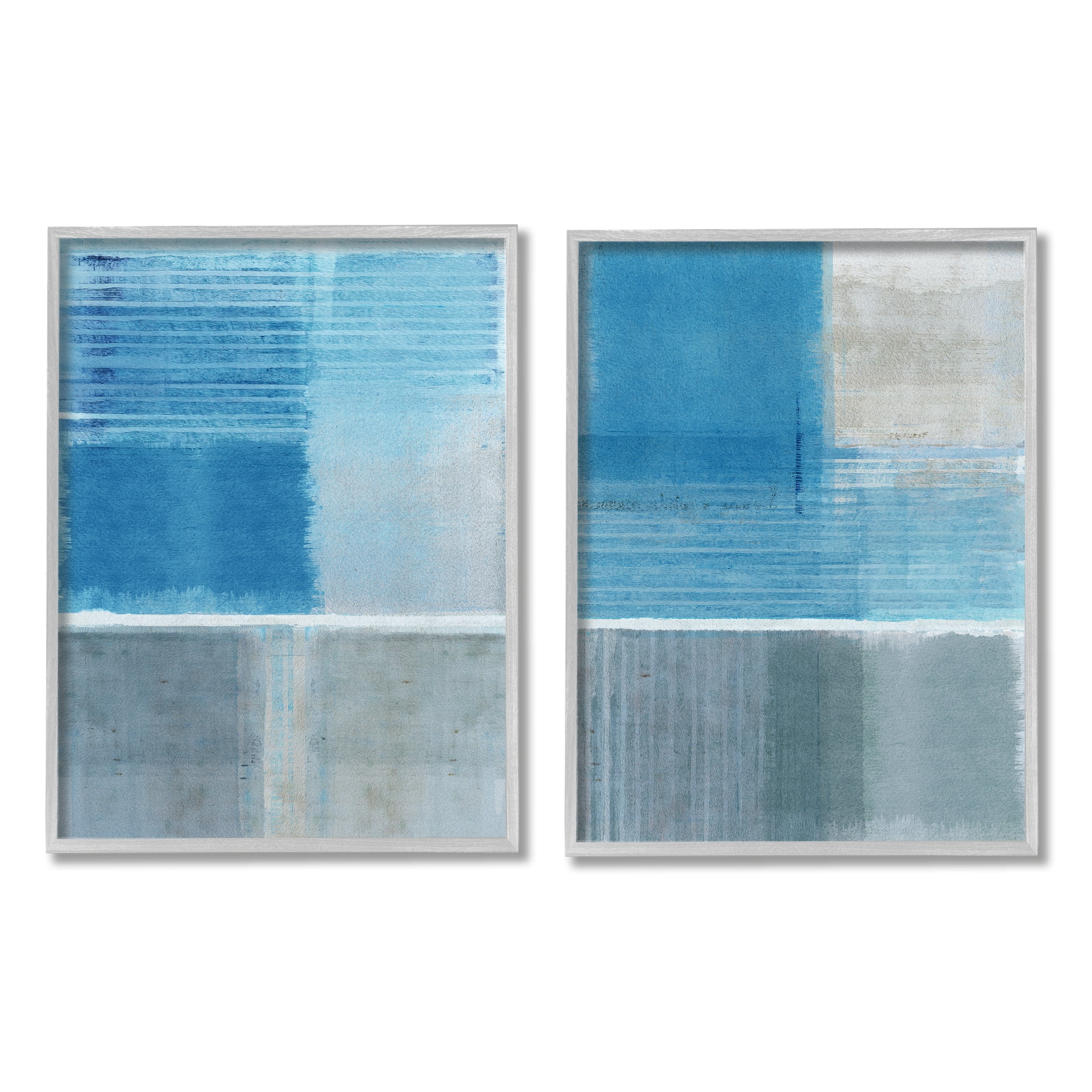 Stupell Industries Blue Rustic Abstraction Abstract Painting Gray Framed Art Print Wall Art, 24 x 30