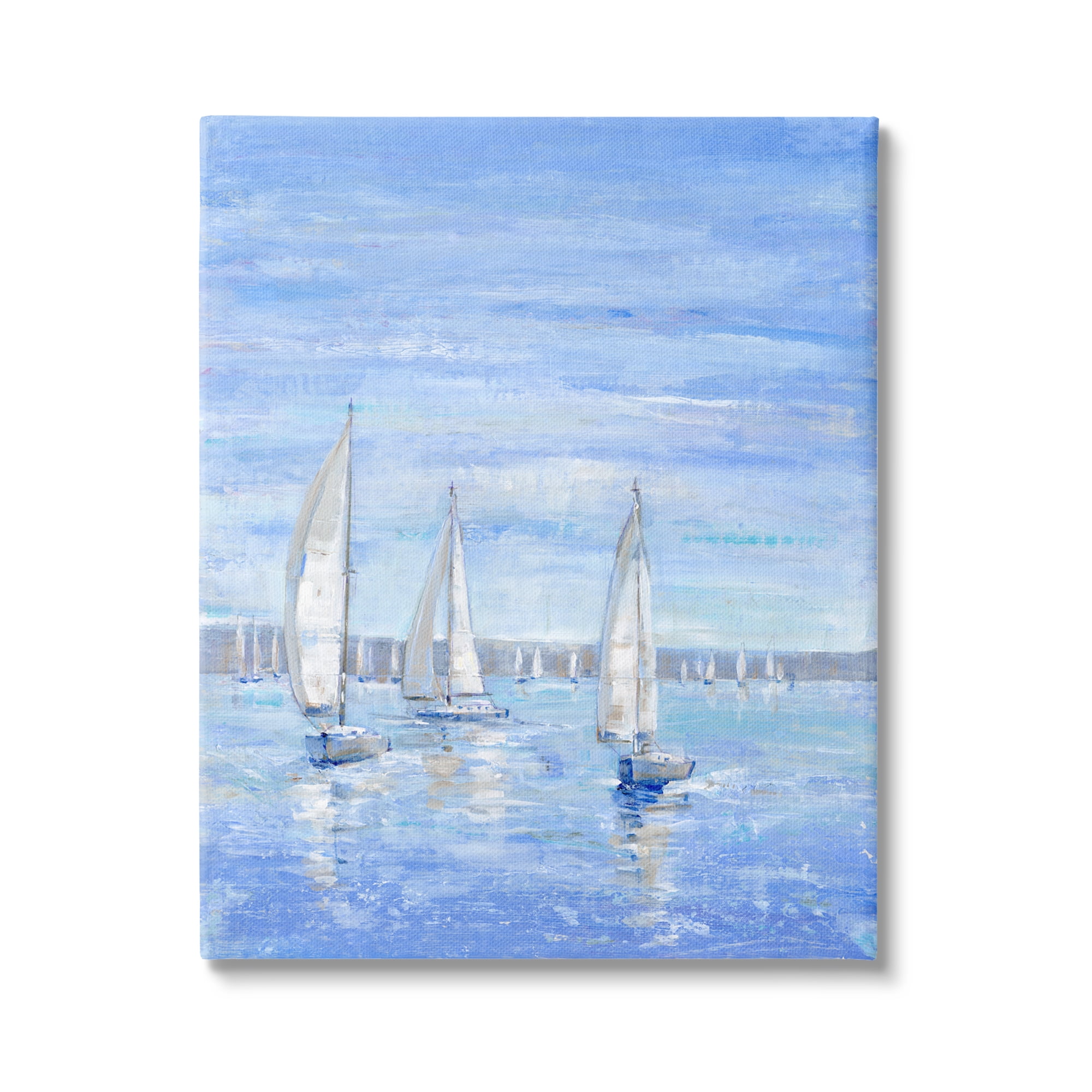 Stupell Industries Blue Sailboat Fleet Transportation Painting Gallery Wrapped Canvas Art Print Wall Art, 16 x 20