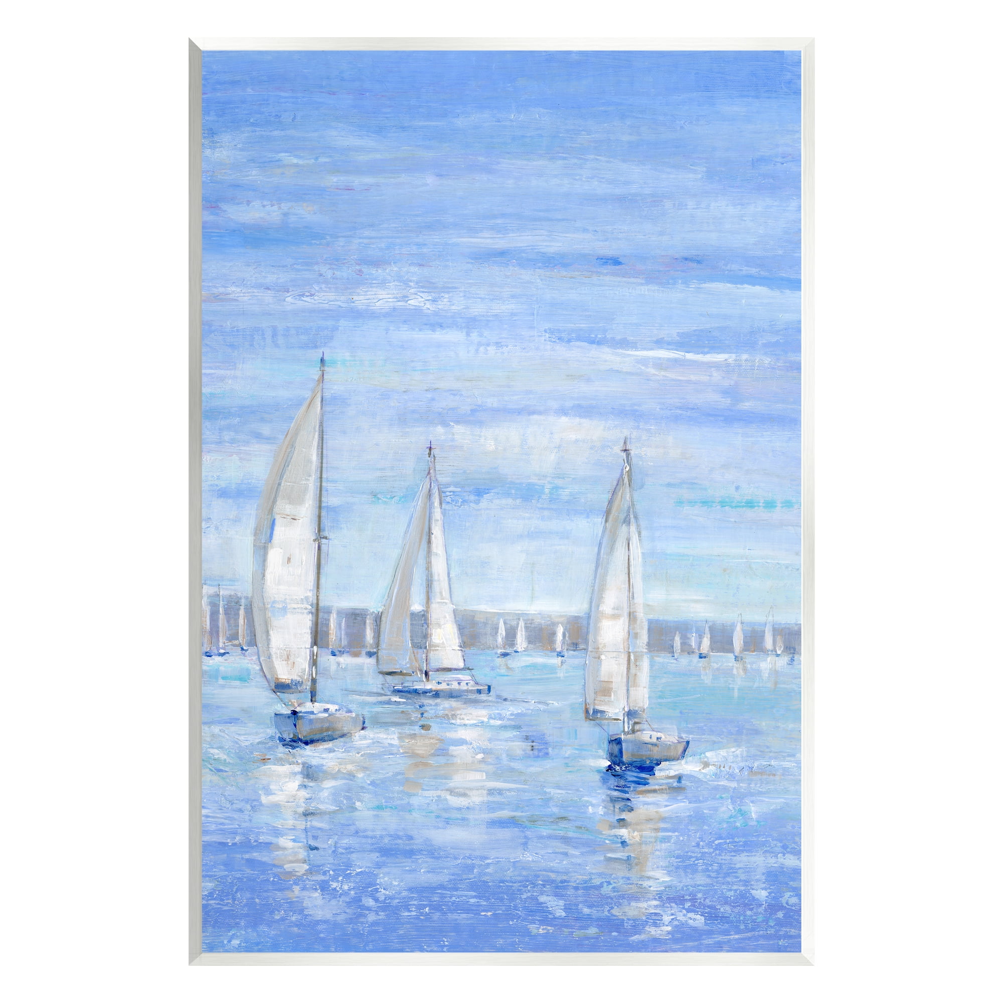 Stupell Industries Blue Sailboat Fleet Transportation Painting Unframed Art Print Wall Art, 13 x 19