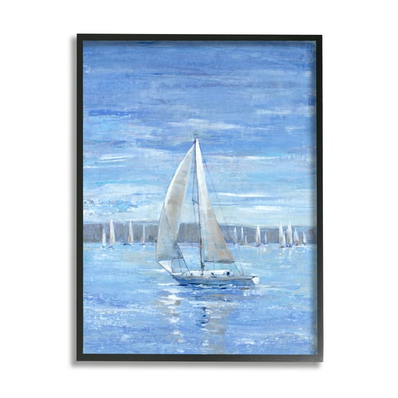 Stupell Industries Blue Sailboat Painting Transportation Painting Black Framed Art Print Wall Art, 11 x 14