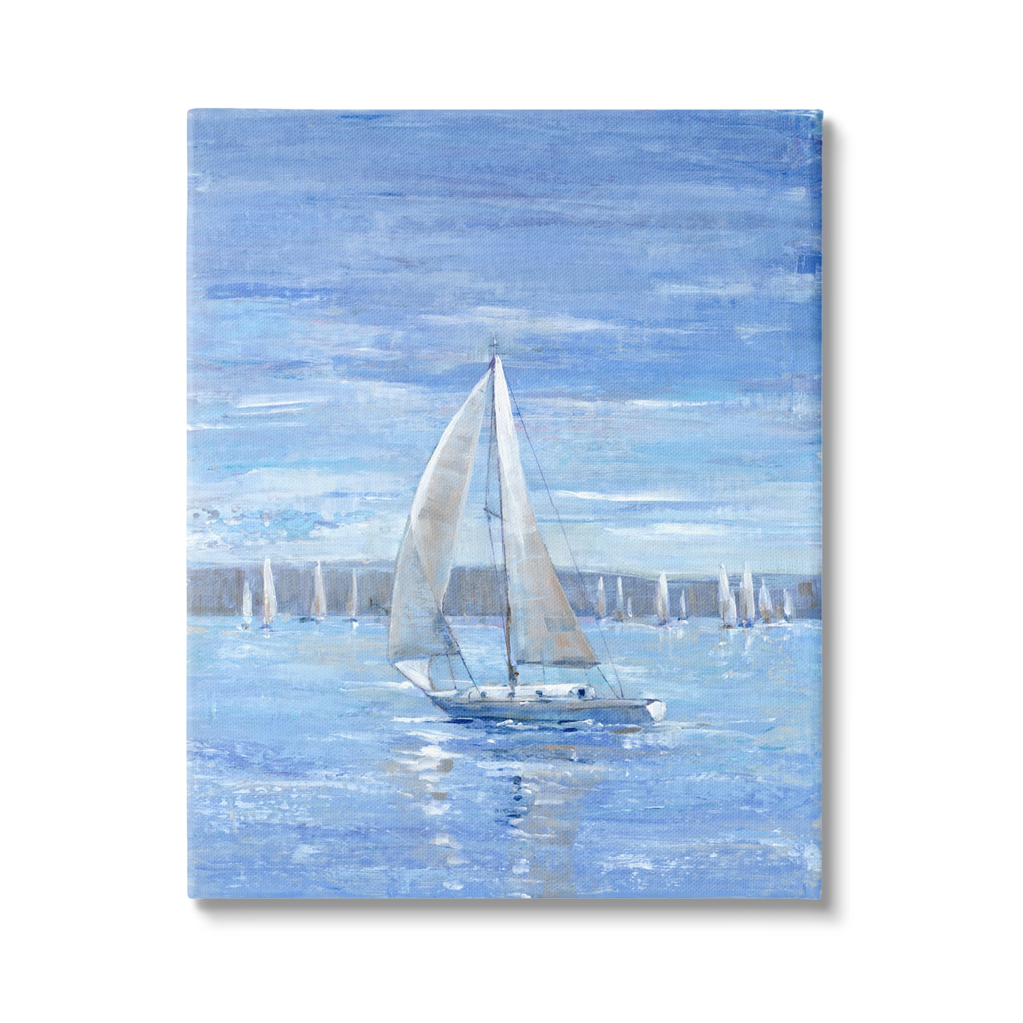 Stupell Industries Blue Sailboat Painting Transportation Painting Gallery Wrapped Canvas Art Print Wall Art, 24 x 30