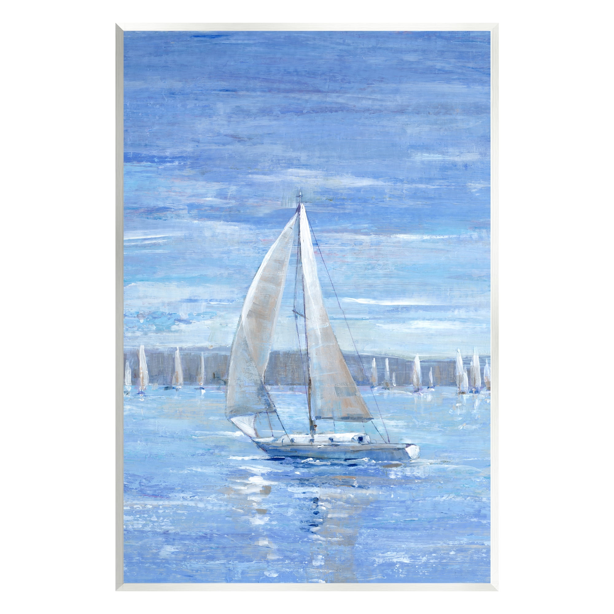 Stupell Industries Blue Sailboat Painting Transportation Painting Unframed Art Print Wall Art, 10 x 15