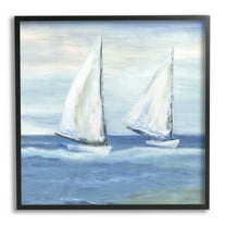 Stupell Industries Blue Sailboats Ocean Splash Coastal Painting Black Framed Art Print Wall Art