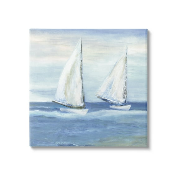 Stupell Industries Blue Sailboats Ocean Splash Coastal Painting Gallery Wrapped Canvas Print Wall Art