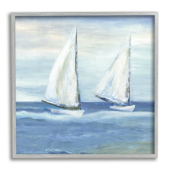 Stupell Industries Blue Sailboats Ocean Splash Coastal Painting Gray Framed Art Print Wall Art