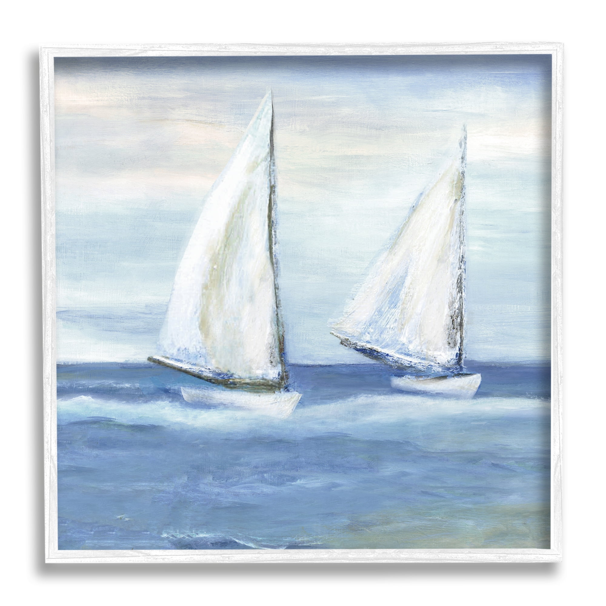 Stupell Industries Blue Sailboats Ocean Splash Coastal Painting White Framed Art Print Wall Art