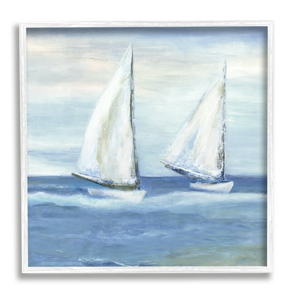 Stupell Industries Blue Sailboats Ocean Splash Coastal Painting White Framed Art Print Wall Art