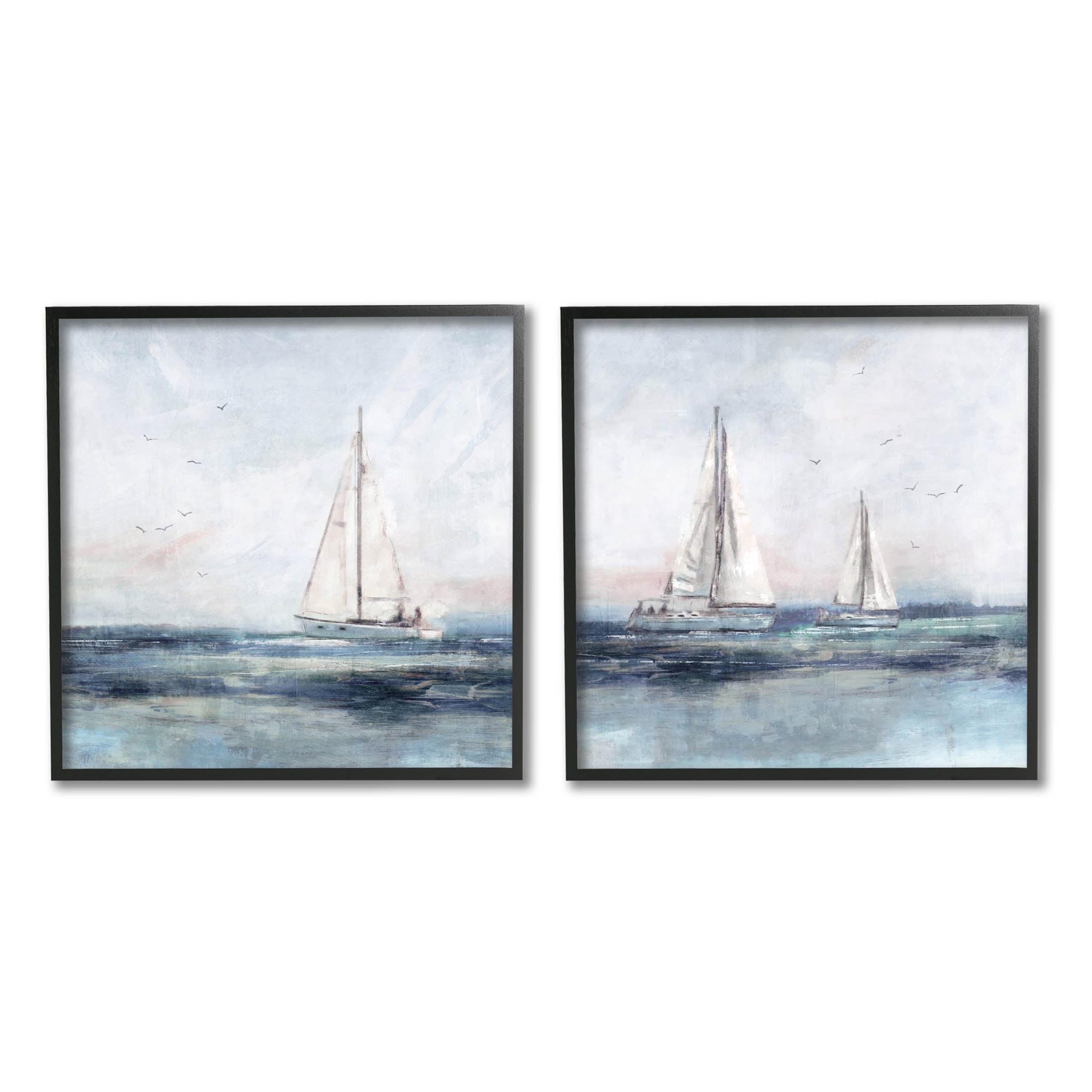 Stupell Industries Blue Sailing Ocean Scene Painting Black Framed Art Print Wall Art, Set of 2, Design by Nina Blue