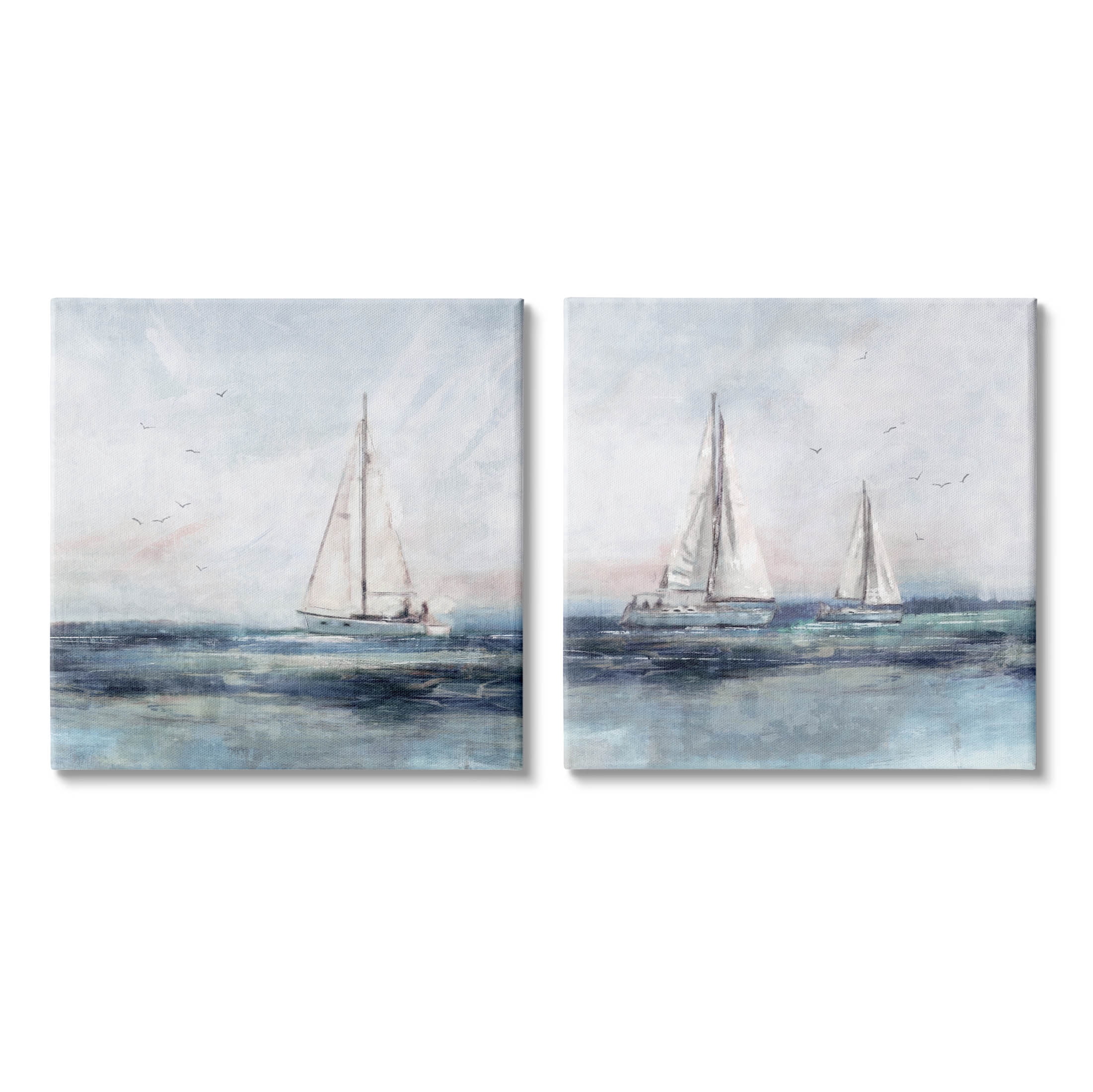 Stupell Industries Blue Sailing Ocean Scene Painting Gallery Wrapped Canvas Print Wall Art, Set of 2, Design by Nina Blue