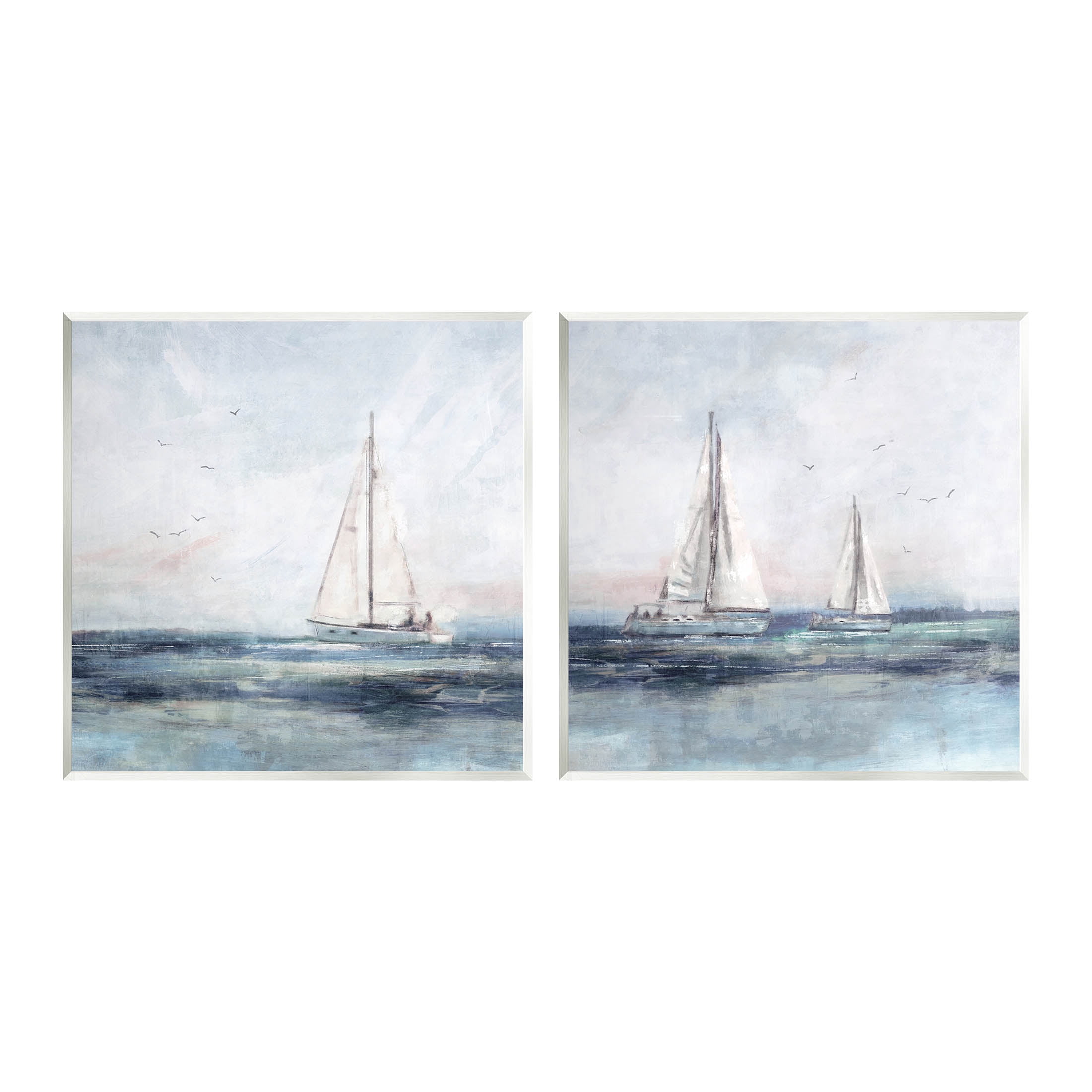 Stupell Industries Blue Sailing Ocean Scene Painting Unframed Art Print Wall Art, Set of 2, Design by Nina Blue