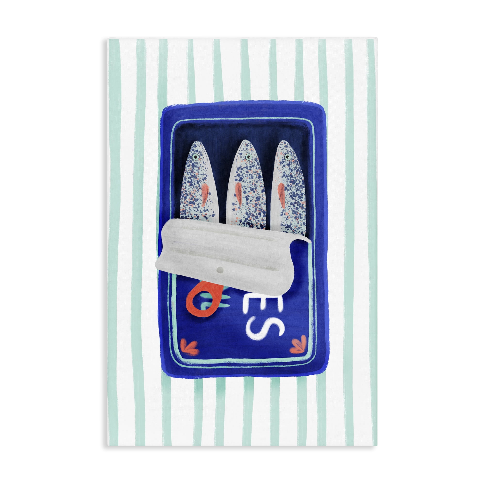 Stupell Industries Blue Sardines on Stripes Canvas Wall Art, design by Metka Hiti