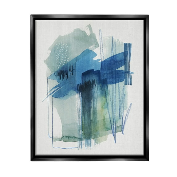 Stupell Industries Blue Scribbles Painting Abstract Painting Black Floater Framed Canvas Art Print Wall Art, 17 x 21