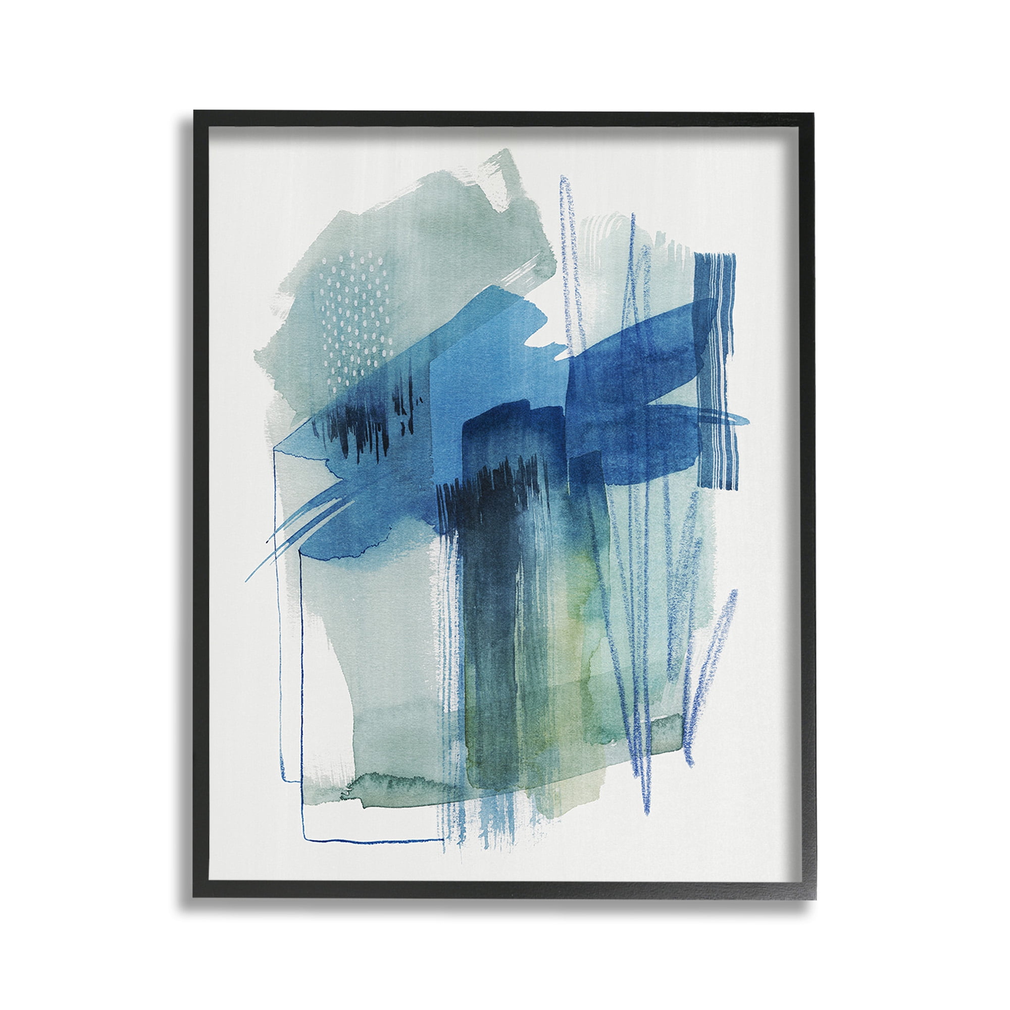 Stupell Industries Blue Scribbles Painting Abstract Painting Black Framed Art Print Wall Art, 11 x 14