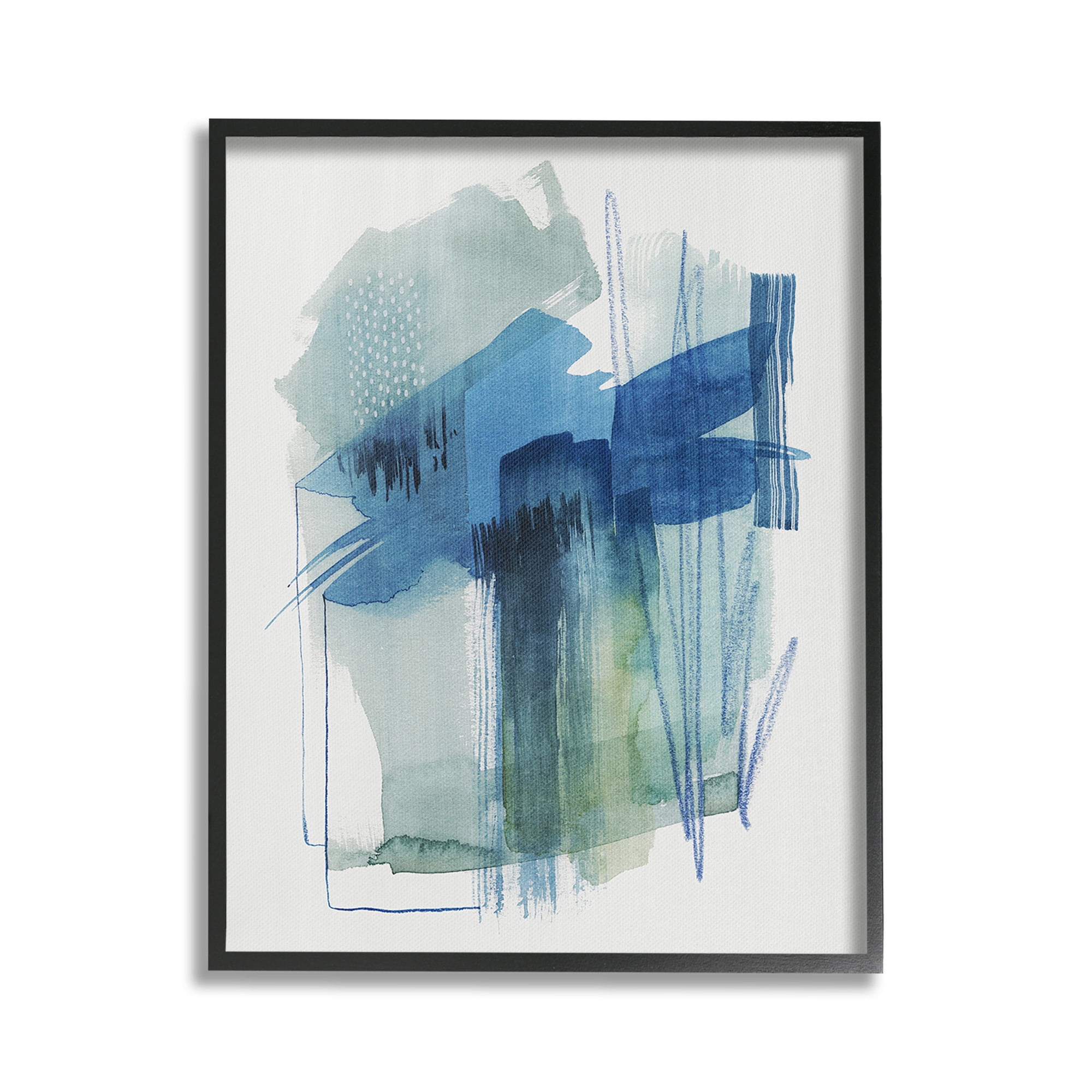 Stupell Industries Blue Scribbles Painting Abstract Painting Black Framed Art Print Wall Art, 16 x 20