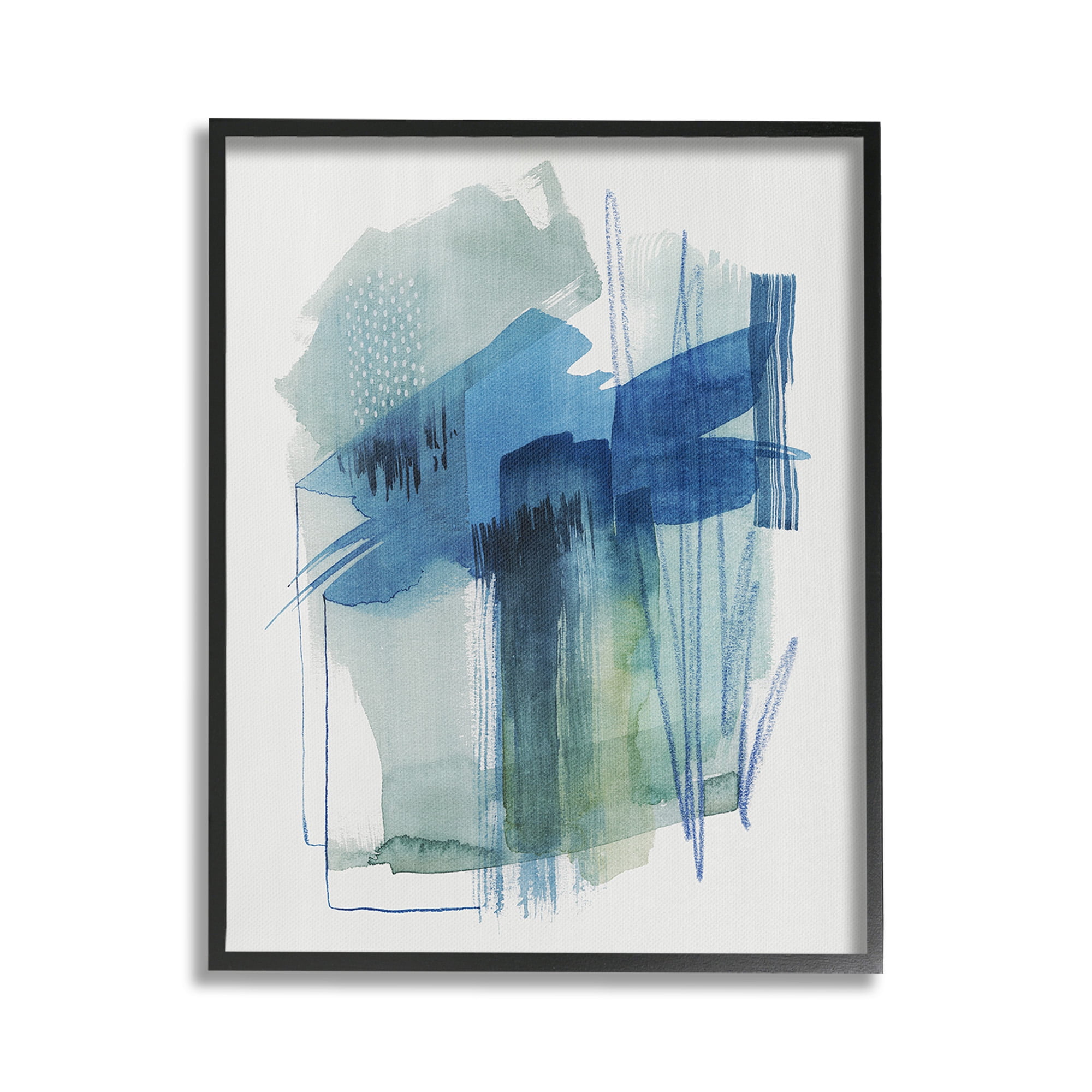 Stupell Industries Blue Scribbles Painting Abstract Painting Black Framed Art Print Wall Art, 24 x 30