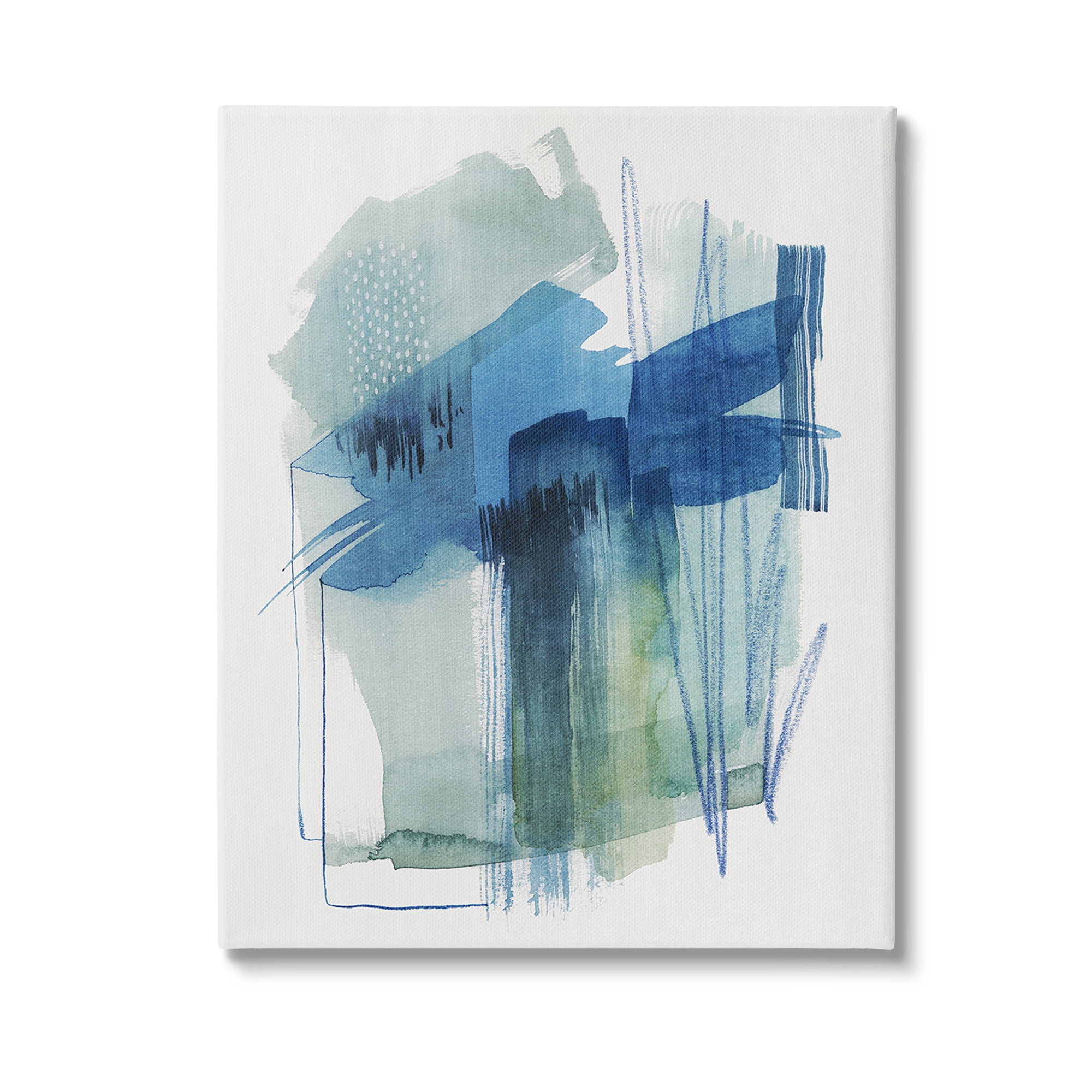 Stupell Industries Blue Scribbles Painting Abstract Painting Gallery Wrapped Canvas Art Print Wall Art, 36 x 48