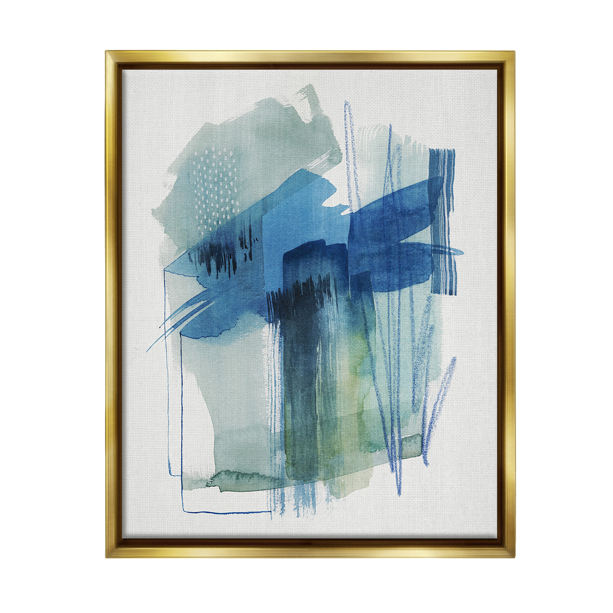 Stupell Industries Blue Scribbles Painting Abstract Painting Gold Floater Framed Canvas Art Print Wall Art, 17 x 21
