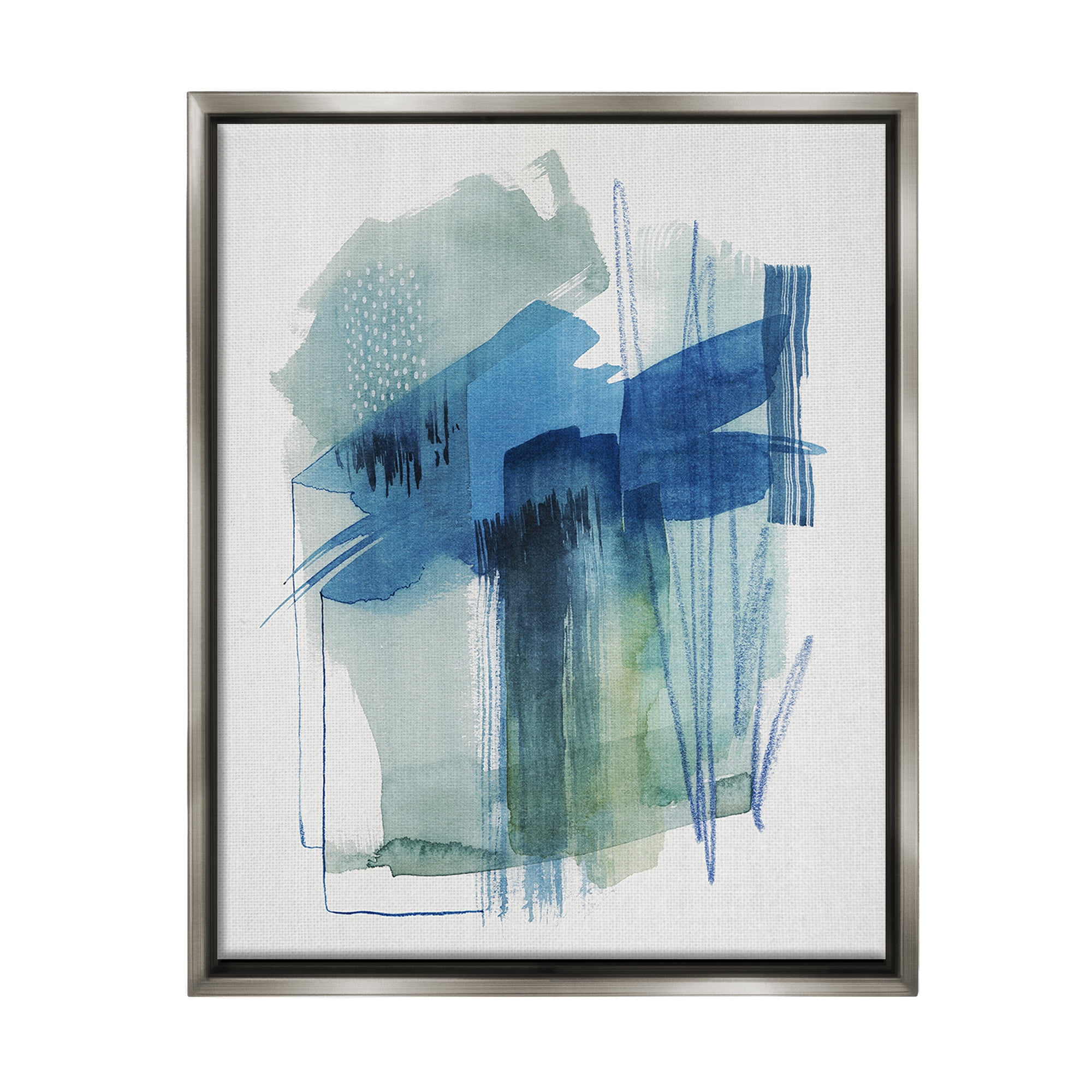 Stupell Industries Blue Scribbles Painting Abstract Painting Gray Floater Framed Canvas Art Print Wall Art, 17 x 21