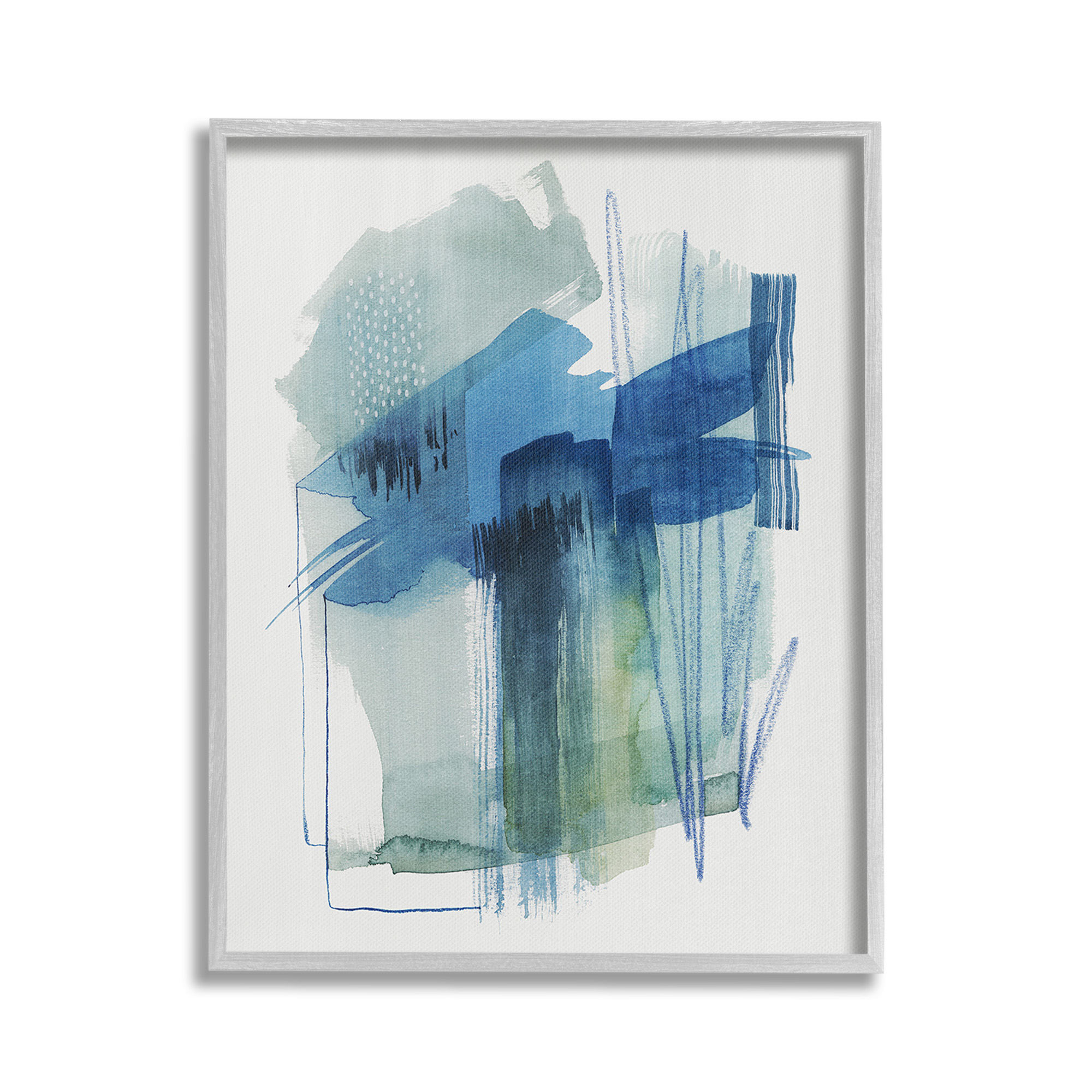 Stupell Industries Blue Scribbles Painting Abstract Painting Gray Framed Art Print Wall Art, 16 x 20