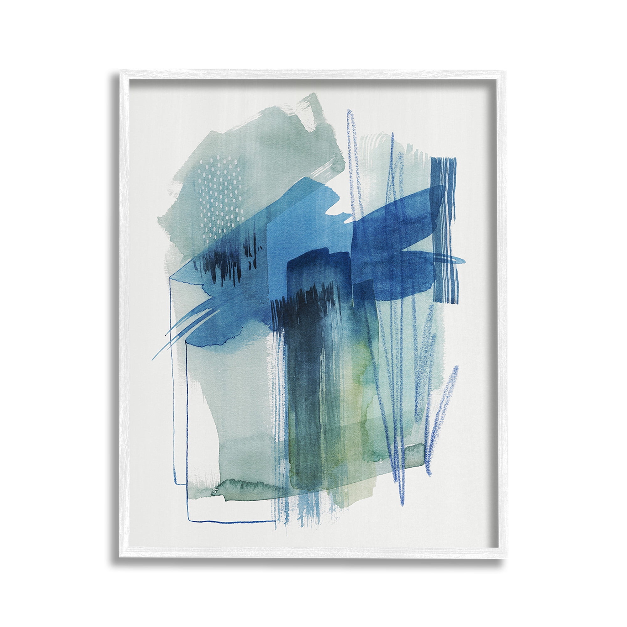 Stupell Industries Blue Scribbles Painting Abstract Painting White Framed Art Print Wall Art, 11 x 14