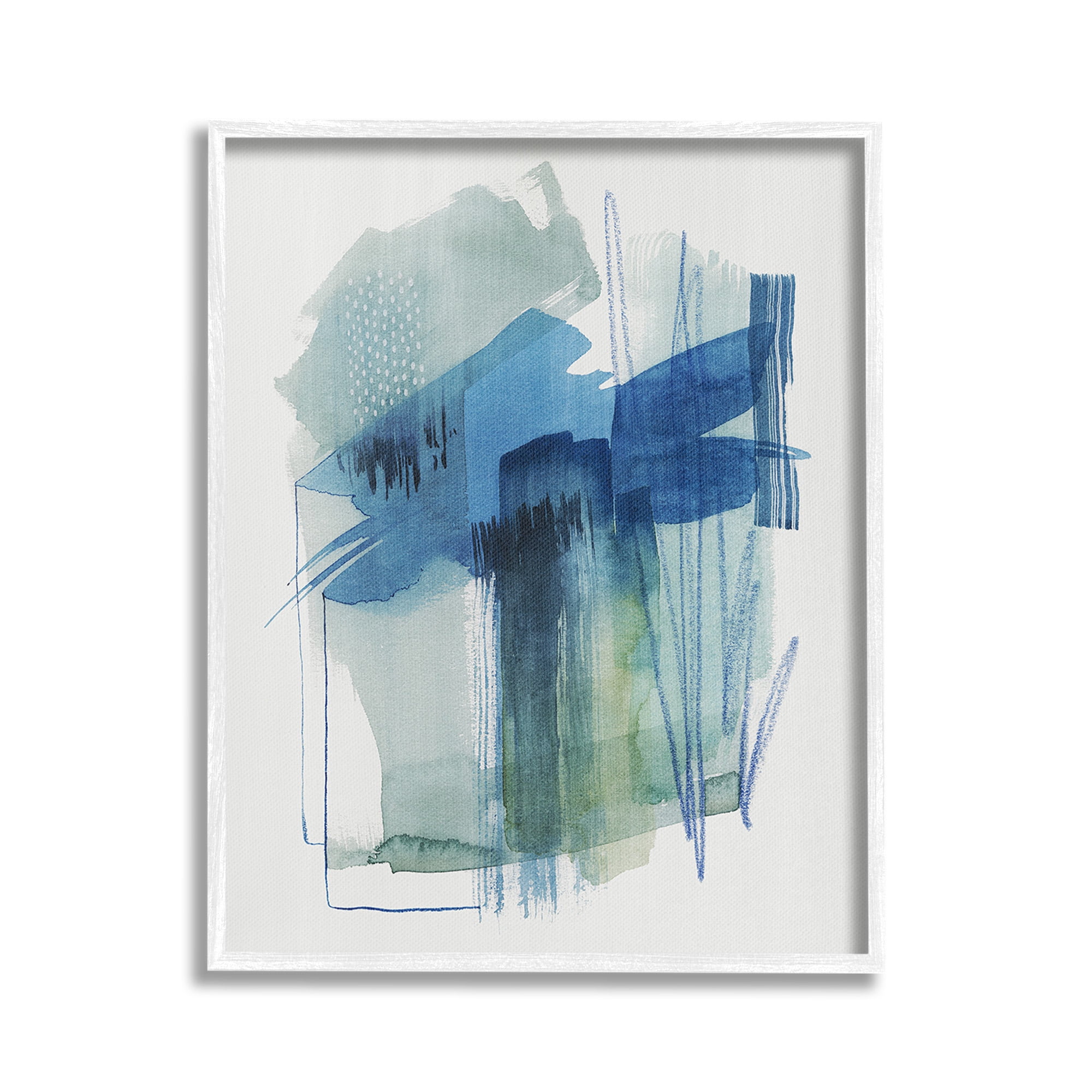 Stupell Industries Blue Scribbles Painting Abstract Painting White Framed Art Print Wall Art, 24 x 30