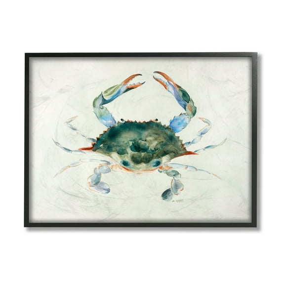 Stupell Industries Blue Sea Crab Over Beige Soft Watercolors Black Framed, 11 x 14, Design by Melissa Hyatt LLC