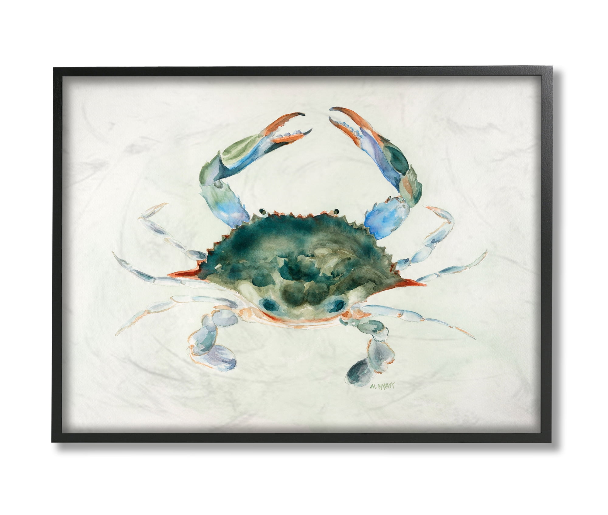Stupell Industries Blue Sea Crab Over Beige Soft Watercolors Black Framed, 16 x 20, Design by Melissa Hyatt LLC