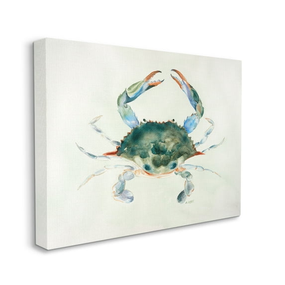 Stupell Industries Blue Sea Crab Over Beige Soft Watercolors Canvas Wall Art, 24 x 30, Design by Melissa Hyatt LLC