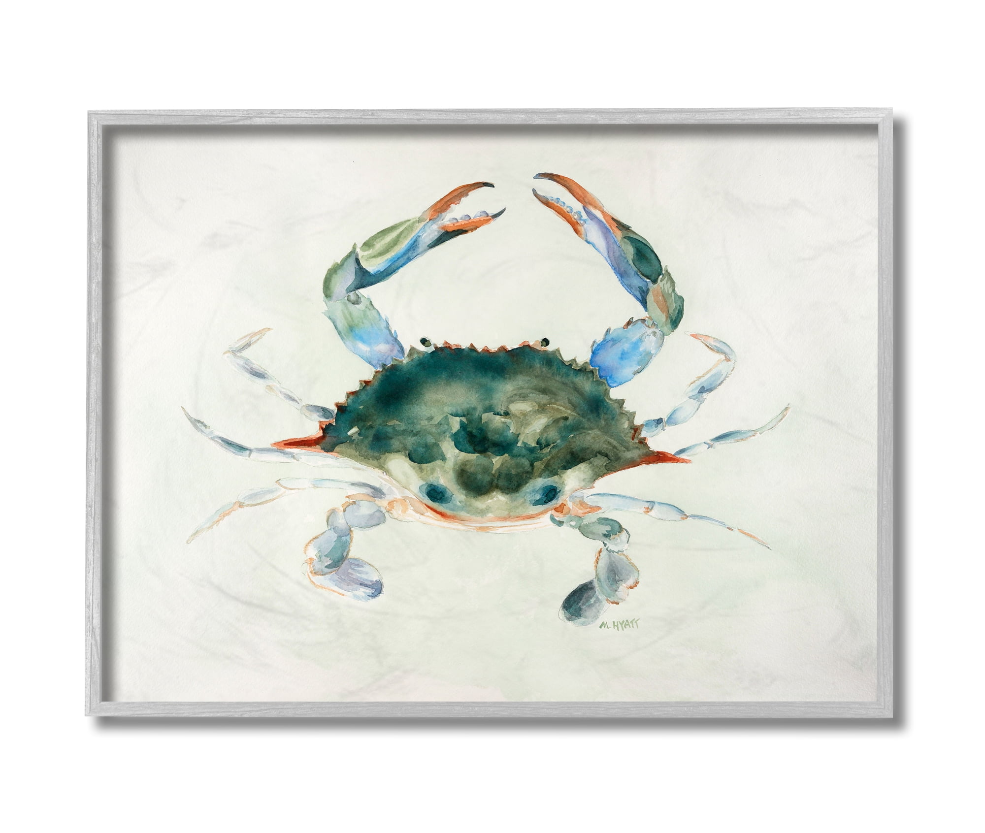 Blue Sea Crab Watercolor Print in Gray Frame, 16 x 20