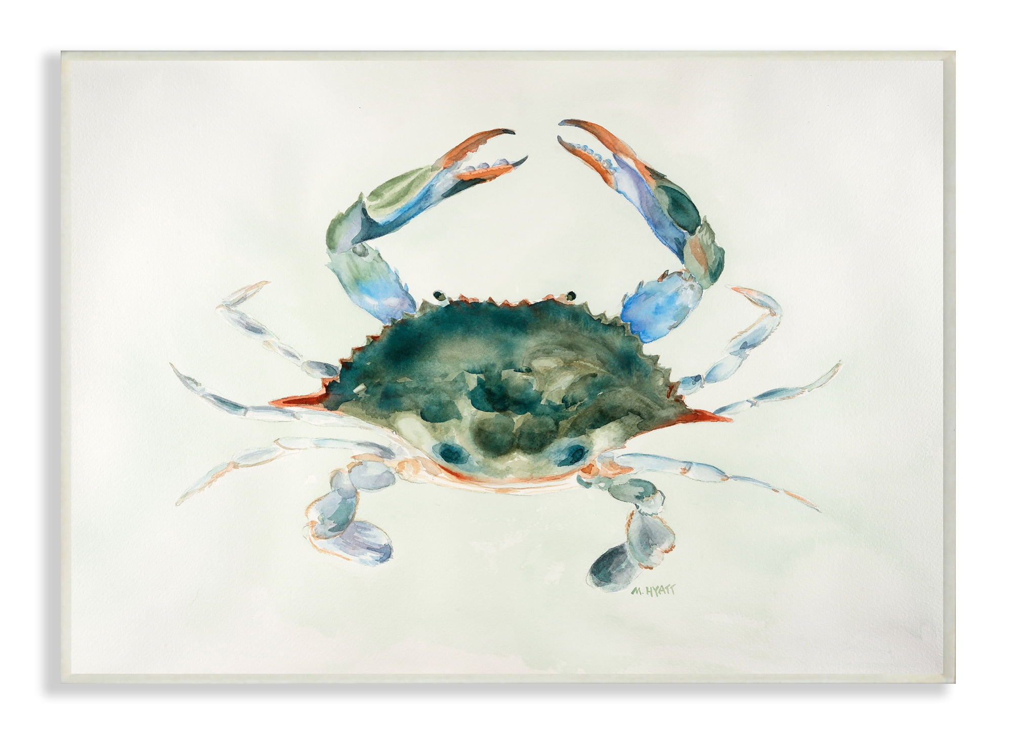 Blue Sea Crab Watercolor Wood Wall Art, 10 x 15