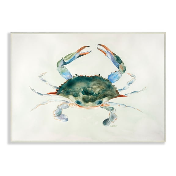 Stupell Industries Blue Sea Crab Over Beige Soft Watercolors Wall Plaque, 10 x 15, Design by Melissa Hyatt LLC