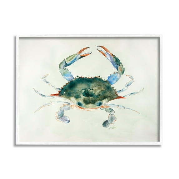 Stupell Industries Blue Sea Crab Over Beige Soft Watercolors White Framed Art Print Wall Art, 16x20, by Melissa Hyatt LLC