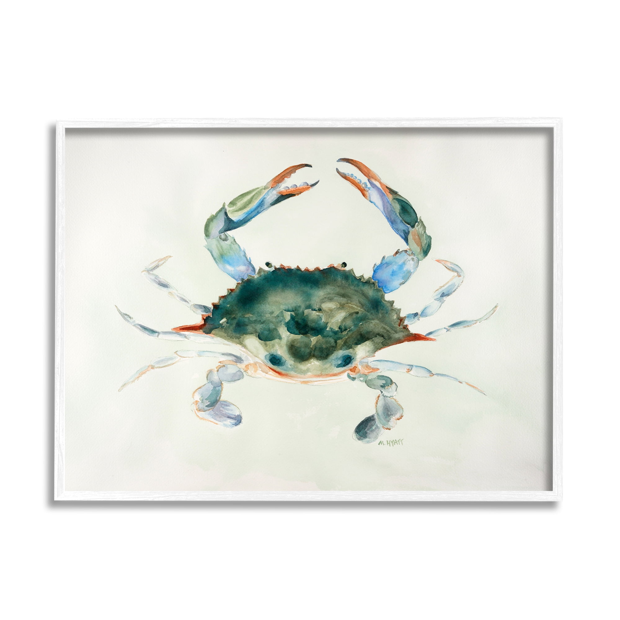 Stupell Industries Blue Sea Crab Over Beige Soft Watercolors White Framed Art Print Wall Art, 24x30, by Melissa Hyatt LLC