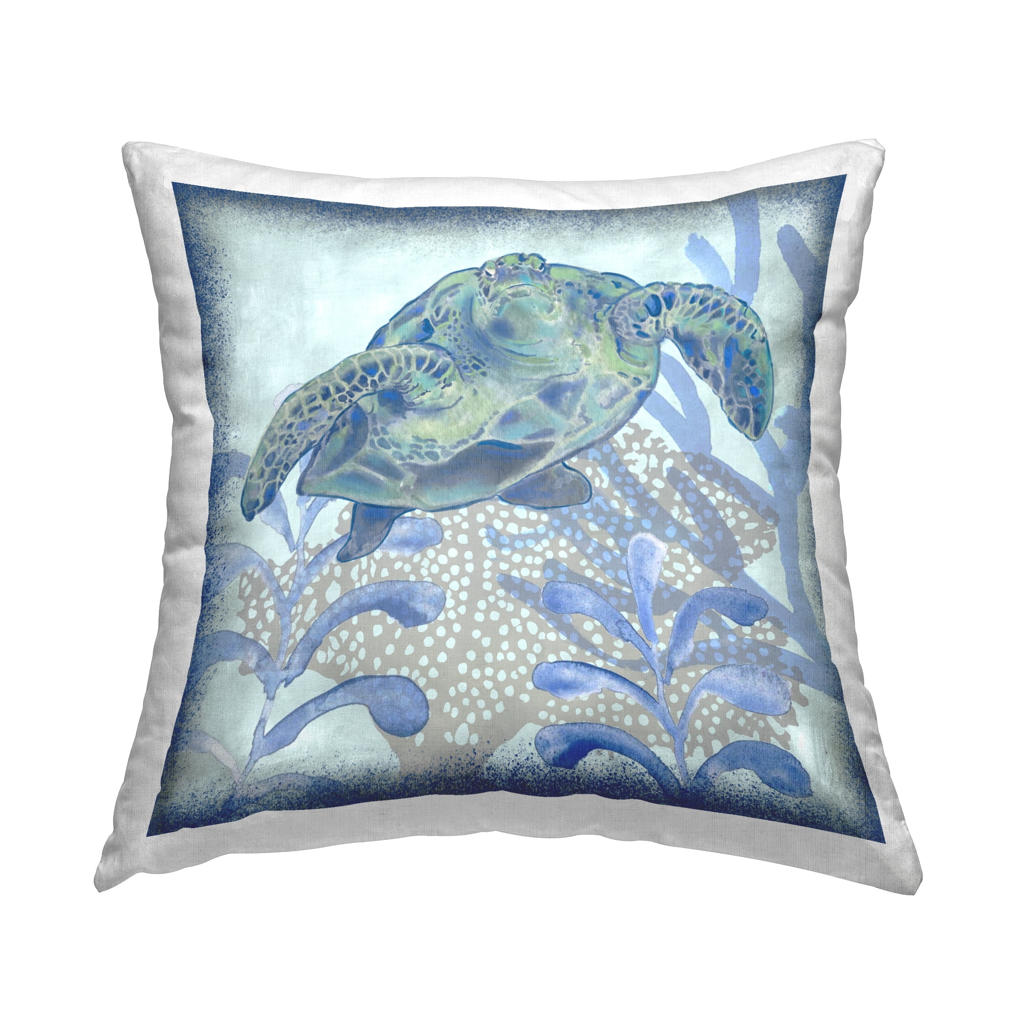 Stupell Industries Blue Sea Life Tortoise Reef Printed Throw Pillow Design by Erica Christopher