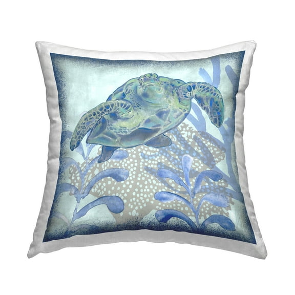Stupell Industries Blue Sea Life Tortoise Reef Printed Throw Pillow Design by Erica Christopher