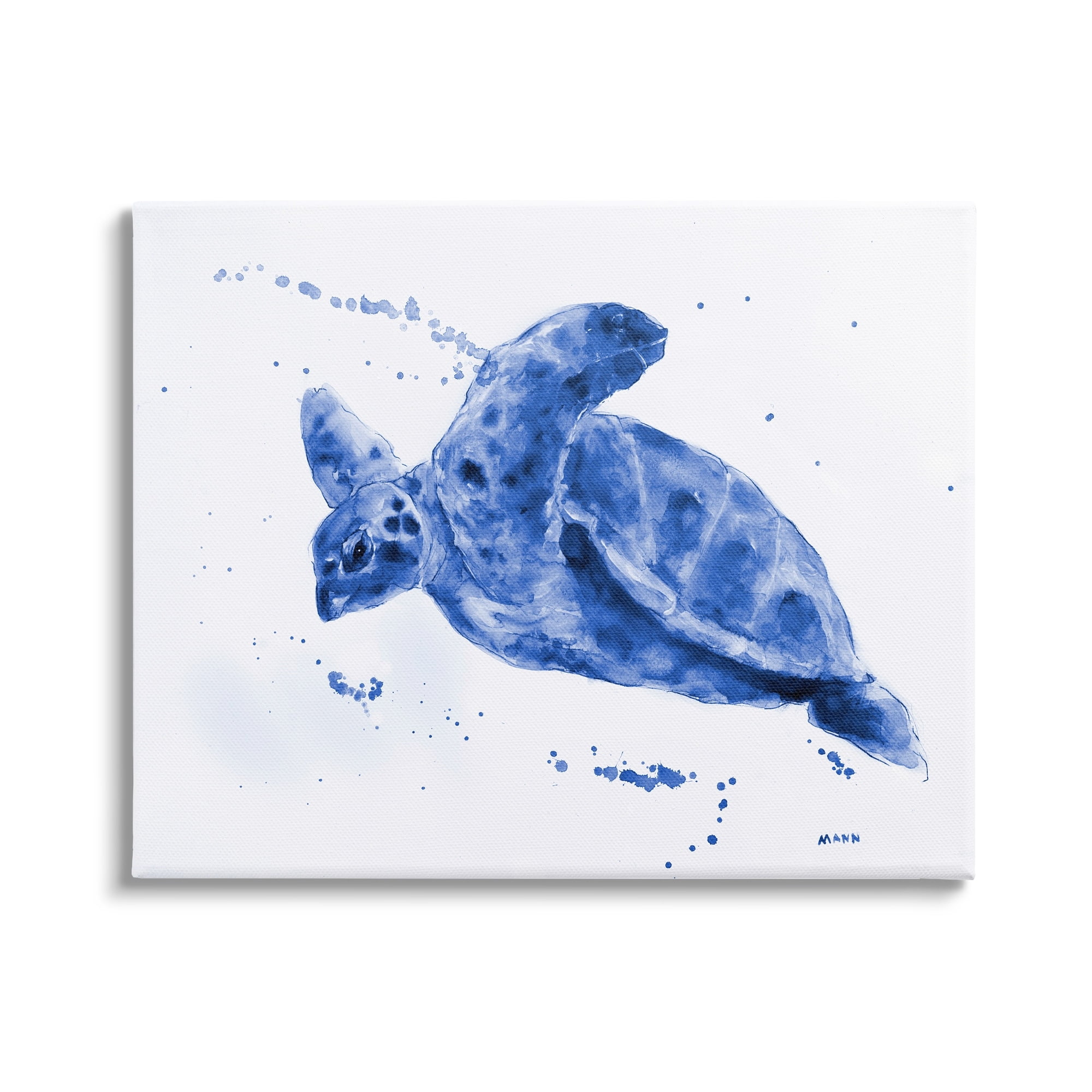 Stupell Industries Blue Sea Turtle Splashing Water Bubbles Design Canvas Wall Art, 48 x 36, Design by Patti Mann