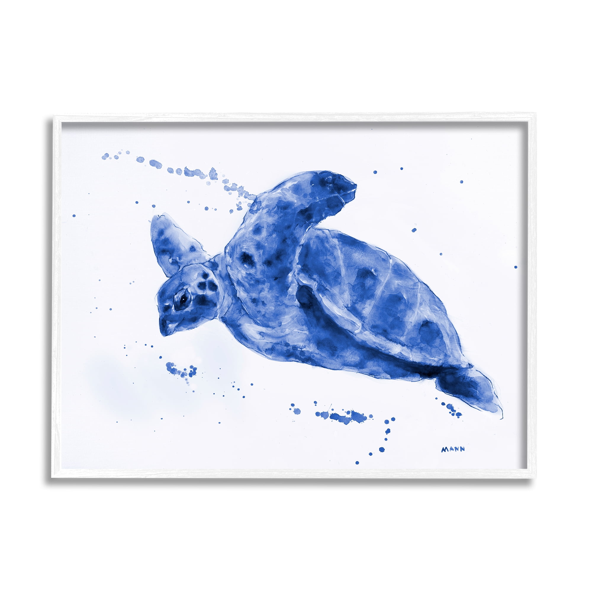 Stupell Industries Blue Sea Turtle Splashing Water Bubbles Design Framed Wall Art, 14 x 11, Design by Patti Mann