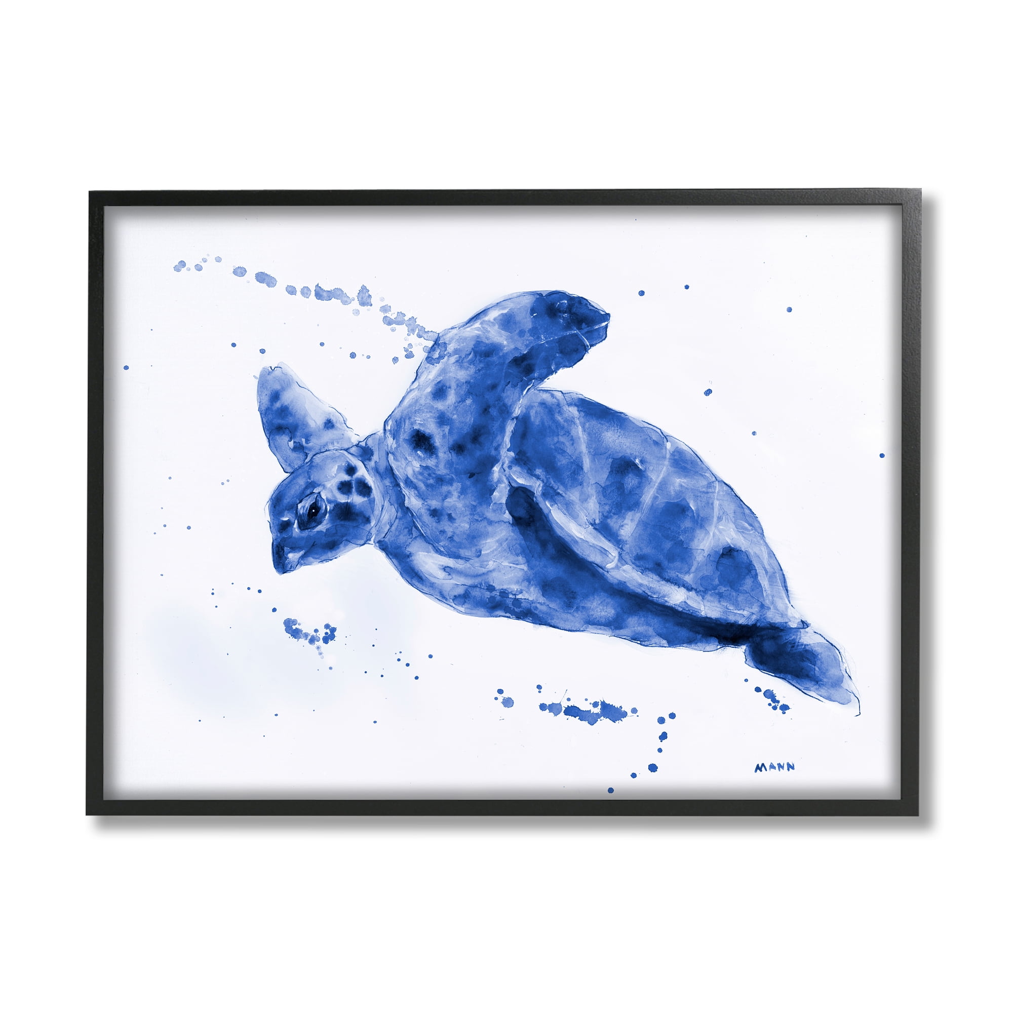 Stupell Industries Blue Sea Turtle Splashing Water Bubbles Design Framed Wall Art, 20 x 16, Design by Patti Mann