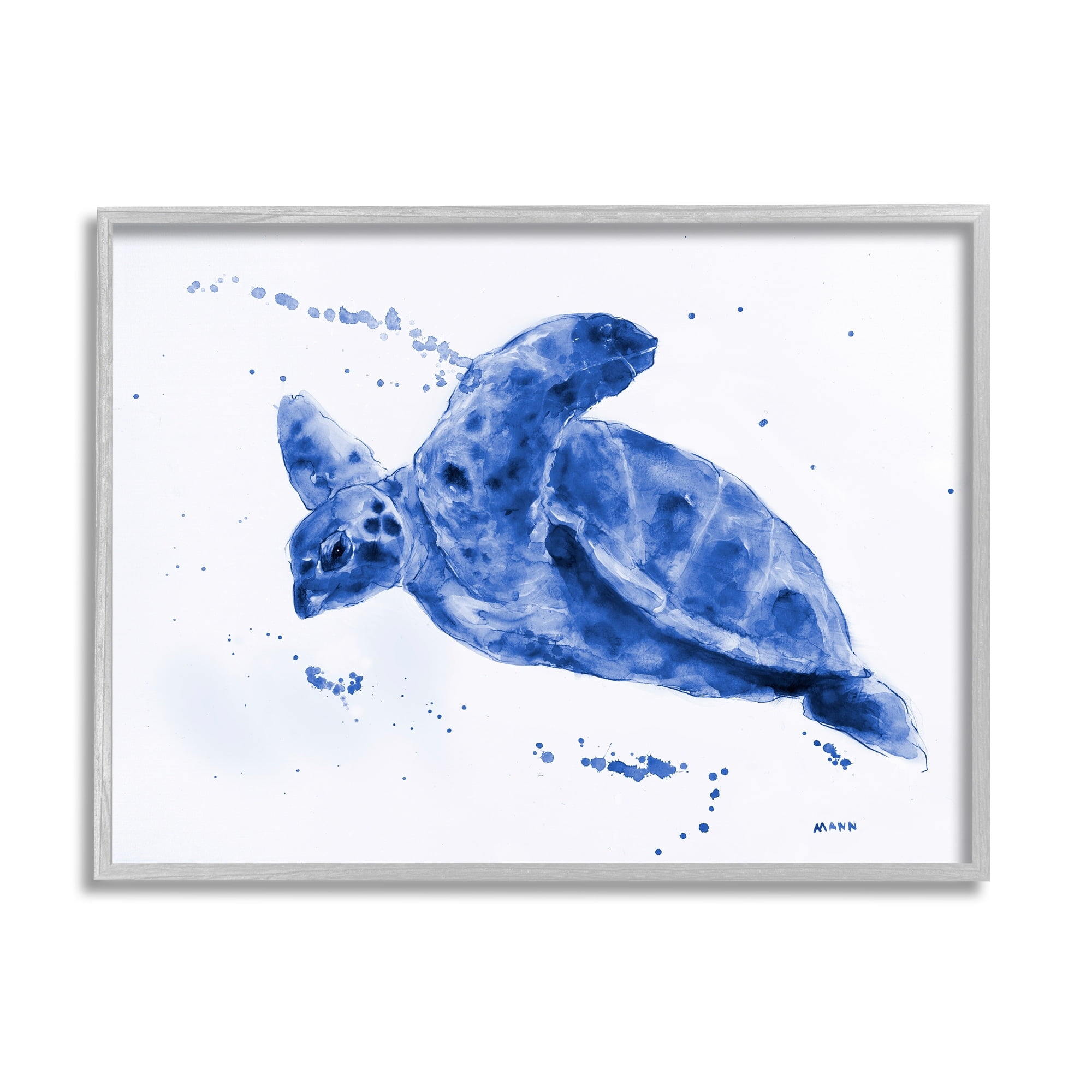 Stupell Industries Blue Sea Turtle Splashing Water Bubbles Design Framed Wall Art, 30 x 24, Design by Patti Mann