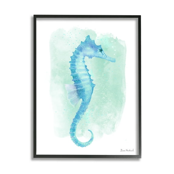 Stupell Industries Blue Seahorse Aquatic Life Subtle Ocean Painting Painting Black Framed Art Print Wall Art, Design by Diane Neukirch