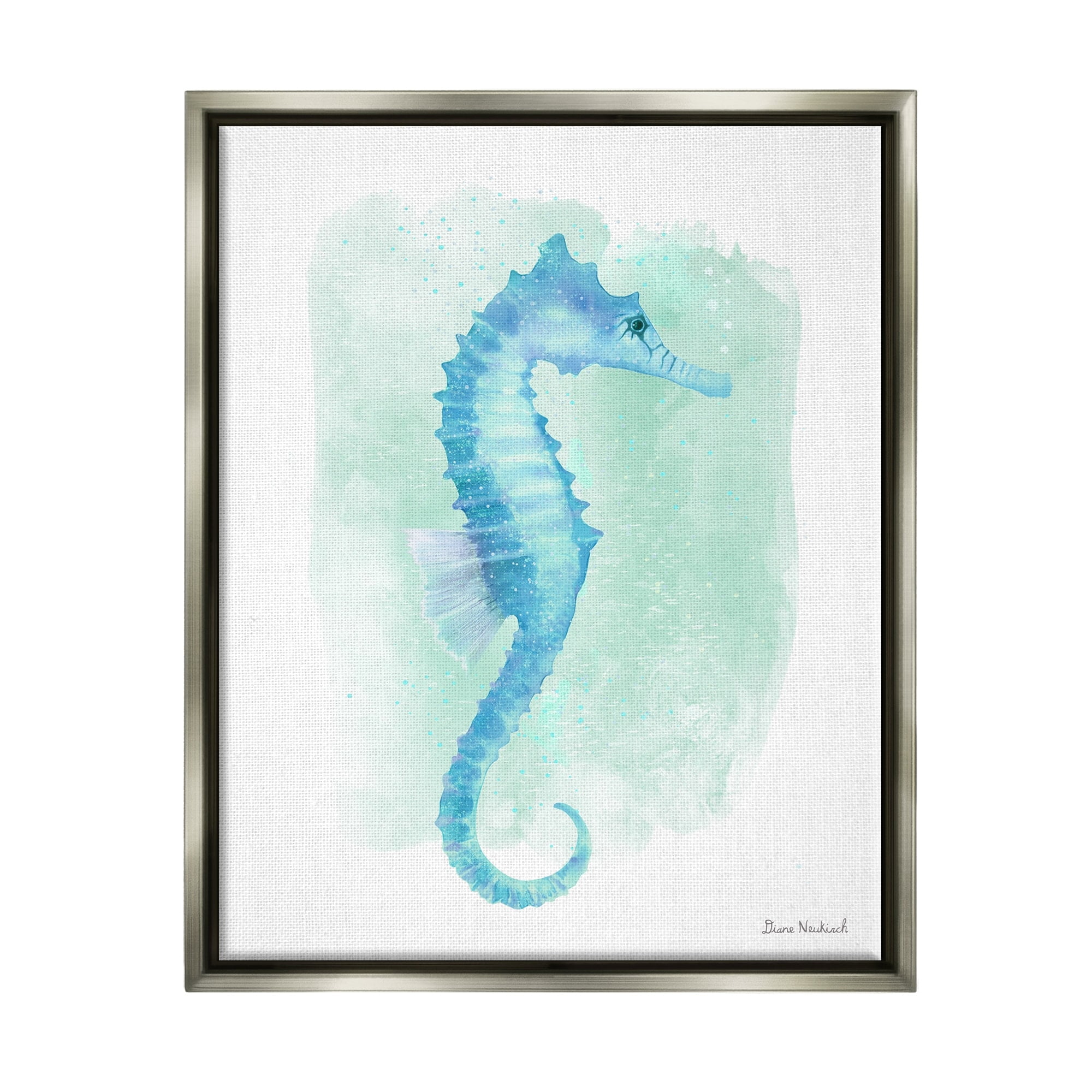 Stupell Industries Blue Seahorse Aquatic Life Subtle Ocean Painting Painting Luster Gray Floating Framed Canvas Print Wall Art, Design by Diane Neukirch