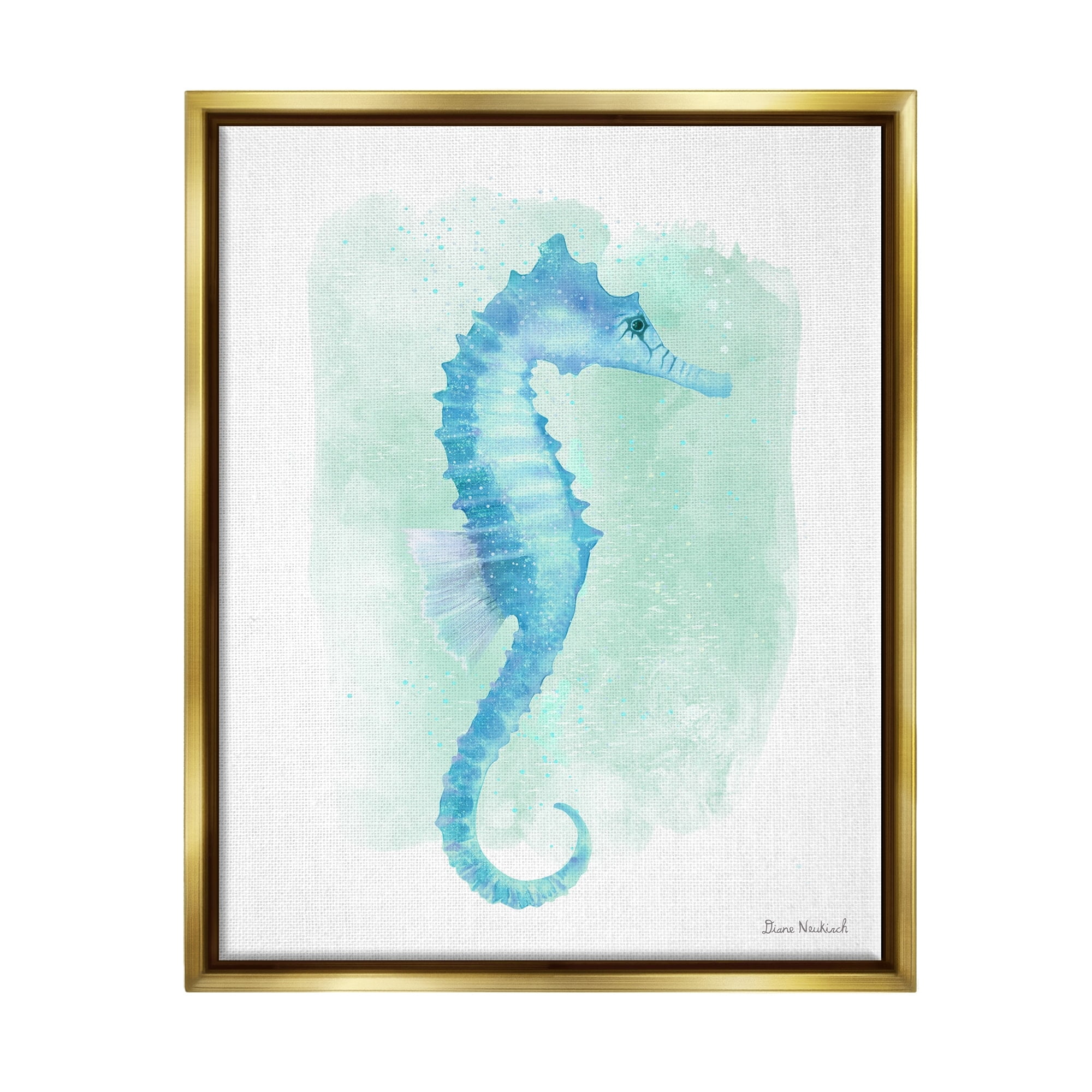 Stupell Industries Blue Seahorse Aquatic Life Subtle Ocean Painting Painting Metallic Gold Floating Framed Canvas Print Wall Art, Design by Diane Neukirch