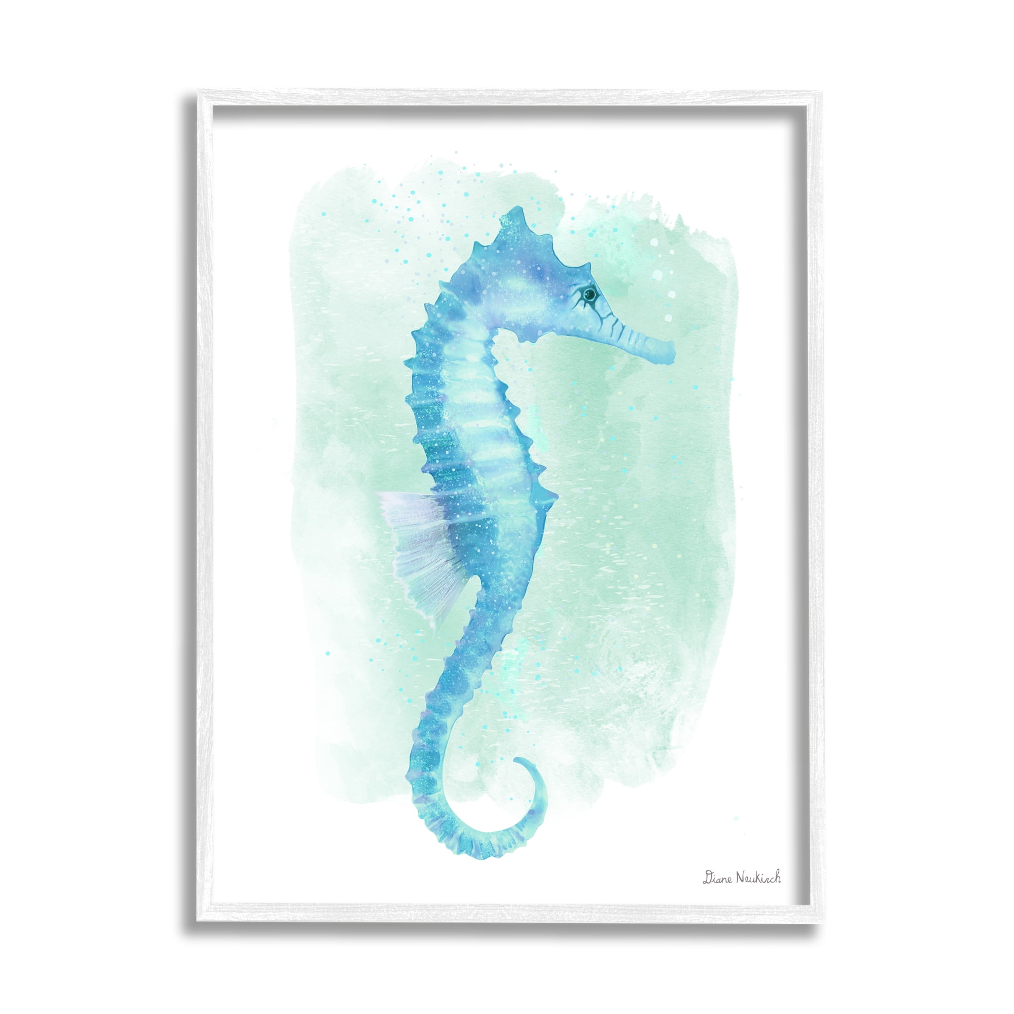 Stupell Industries Blue Seahorse Aquatic Life Subtle Ocean Painting Painting White Framed Art Print Wall Art, Design by Diane Neukirch